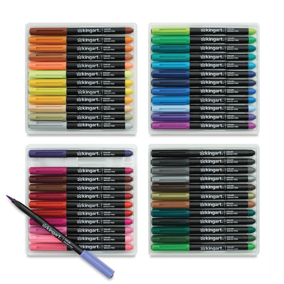 Kingart Pro Artist Quality Watercolour Colouring Brush Pens - 48 Vivid Colours - Picture 3 of 6